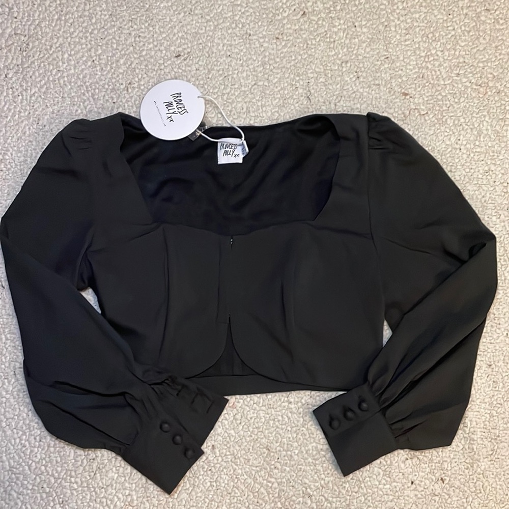 Princess Polly Delia Long Sleeve Black Top Size 8
